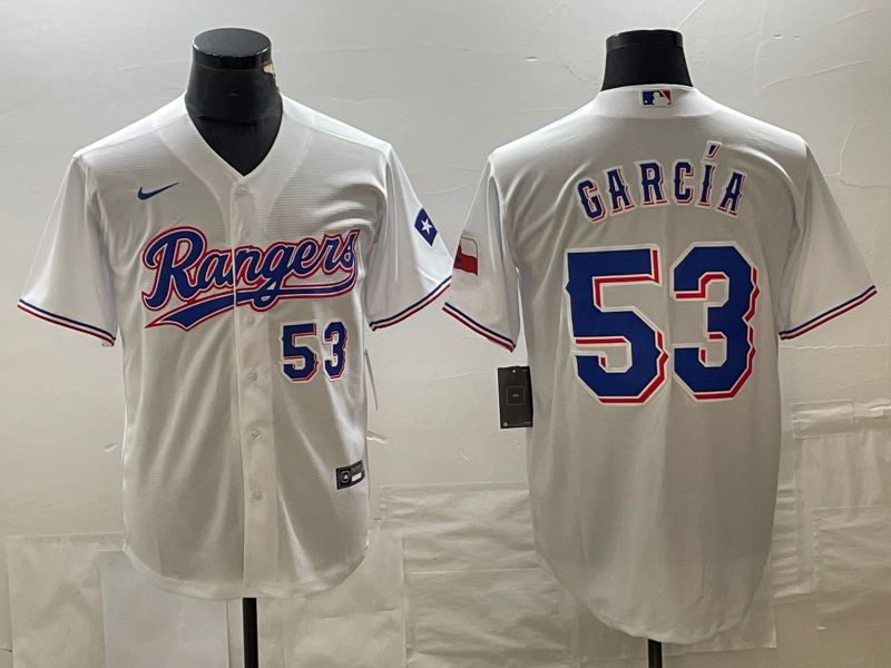 Men Texas Rangers #53 Garcia White Game Nike 2023 MLB Jersey style 3